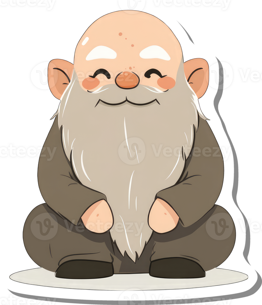 Happy Elderly Gnome Sitting Contentedly png