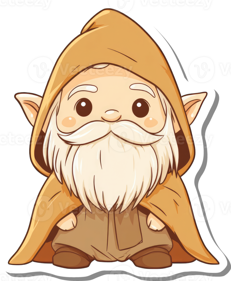Adorable Elderly Elf Wearing a Brown Hooded Cloak png