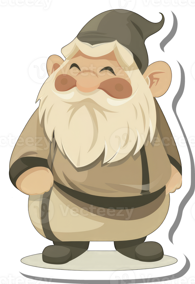A cheerful cartoon gnome with a long white beard png