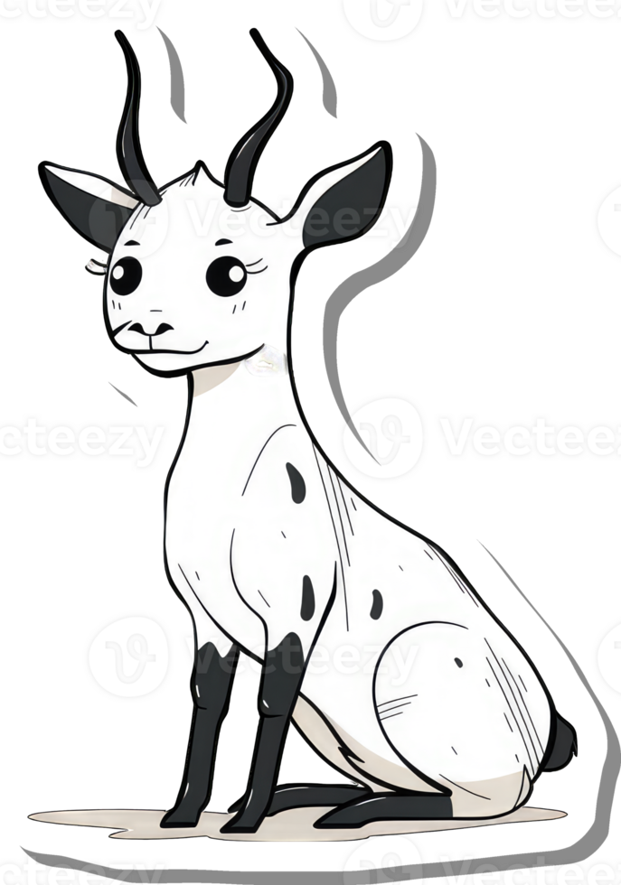 Adorable White Goat With Black Horns And Spots png