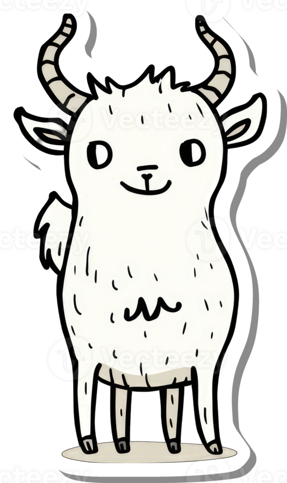 A Happy White Goat With Curved Horns Stands Smiling png