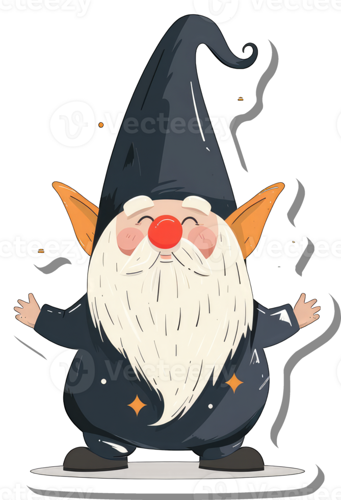 A cheerful gnome with a pointed hat and long beard png