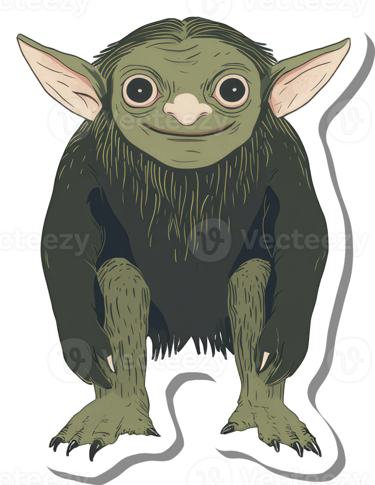 A whimsical green creature with large ears and claws png