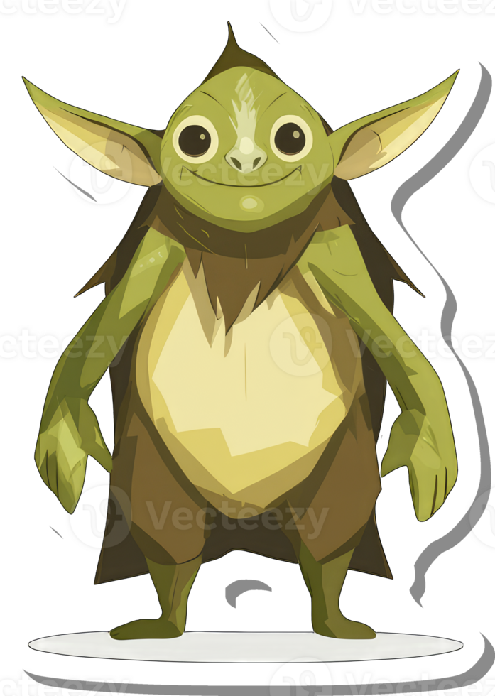 A Cheerful Green Creature With Large Ears Stands png