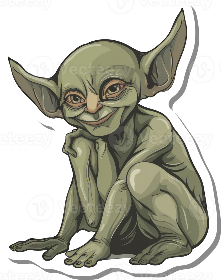 A Green Grotesque Creature Sits Pensively png