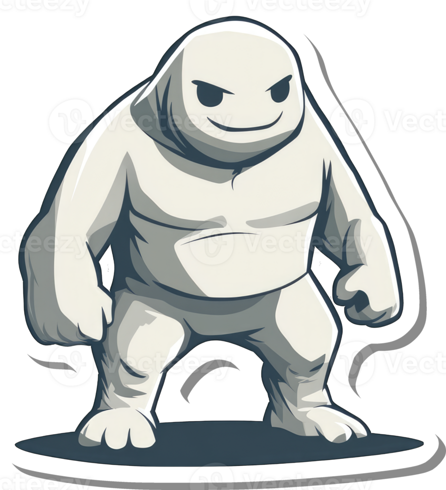 A powerful white cartoon monster stands strong png