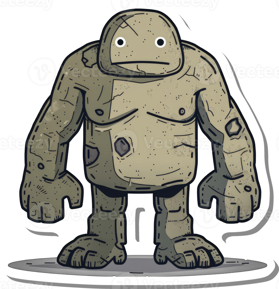 A Stone Golem Cartoon Character Stands Immobile png