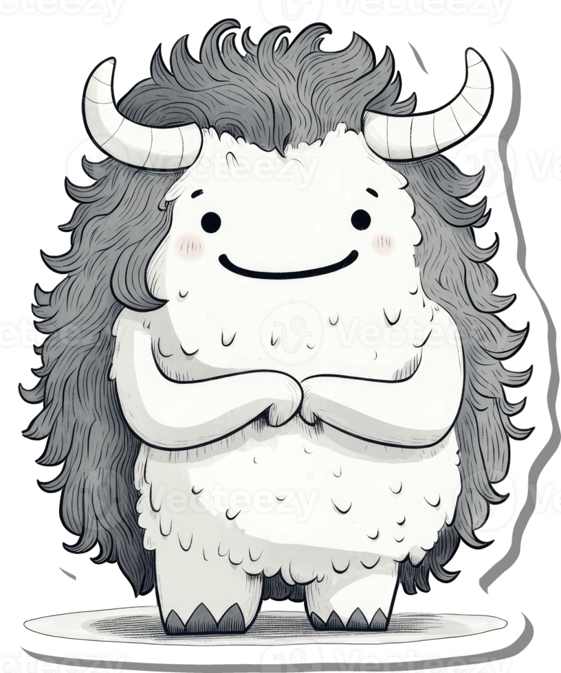 Happy Fluffy Monster With Horns and Long Hair png