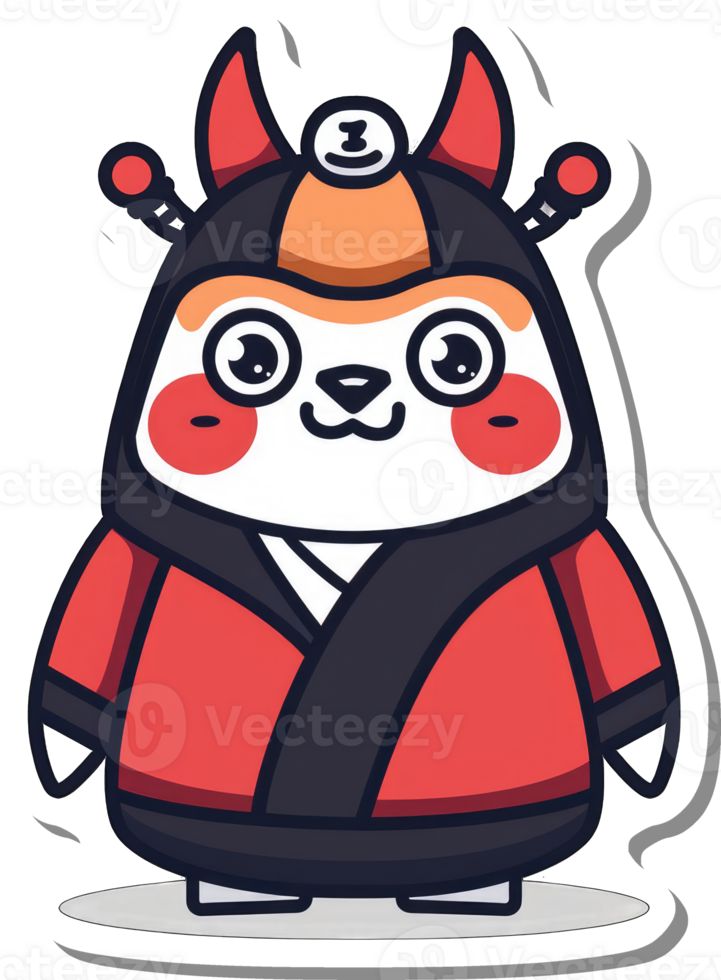 Adorable Cartoon Panda Wearing a Red Kimono png