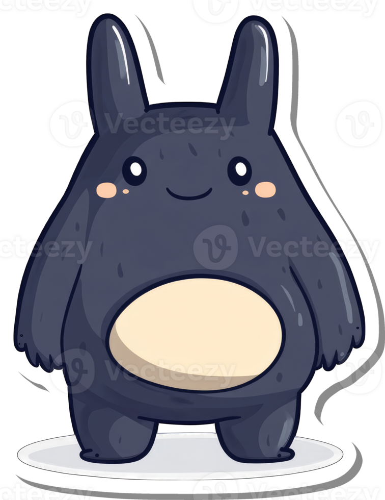 Adorable Dark Grey Monster With Bunny Ears Smiles png