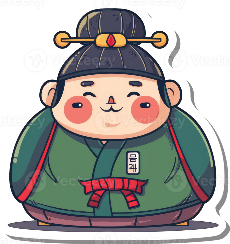 Adorable Cartoon Character in Traditional Korean Attire png
