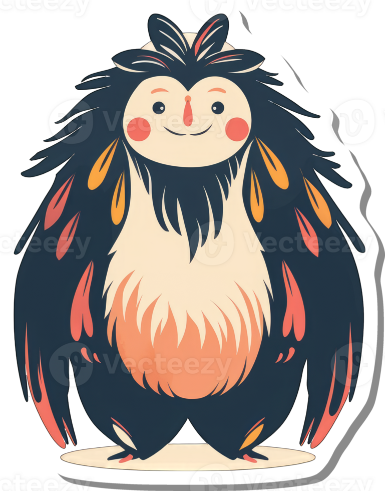 A whimsical fluffy creature with orange accents stands smiling png