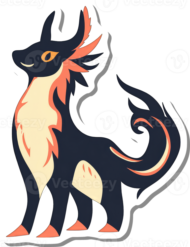 A stylized fantasy canine creature with orange accents png