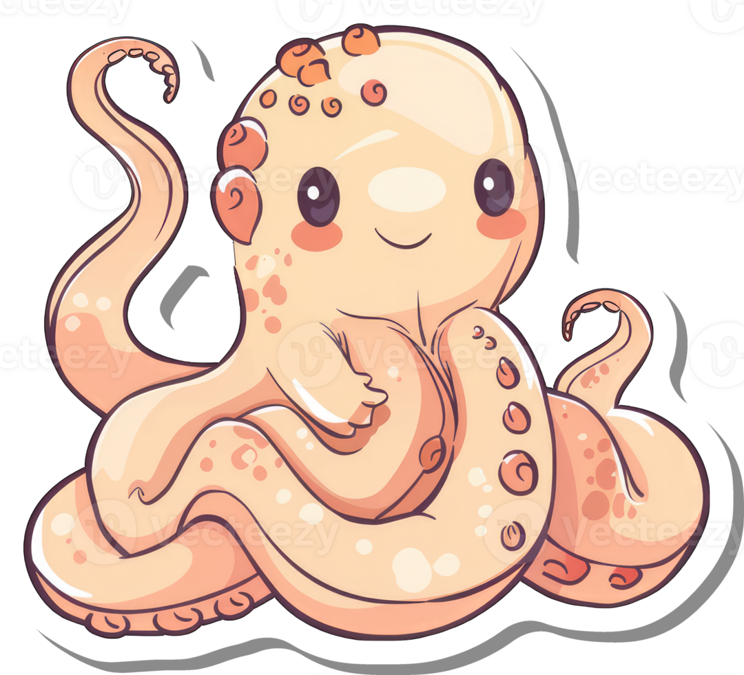 An octopus sticker with a cute face png