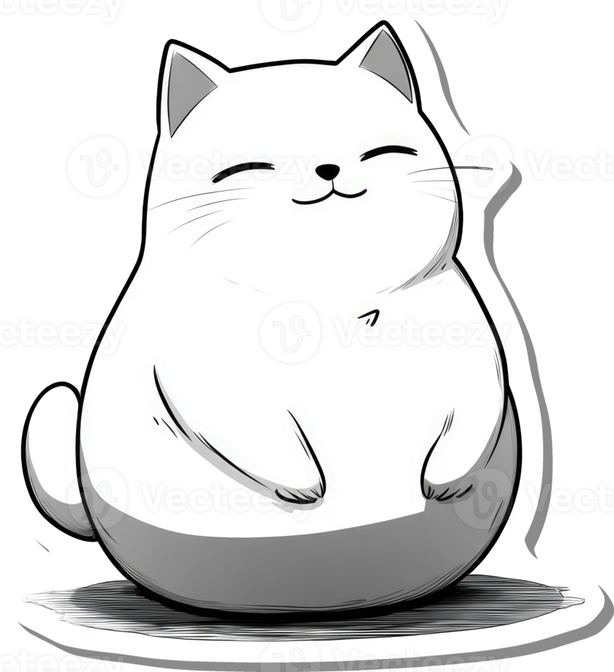 A Happy Chubby White Cat Sitting Contentedly png