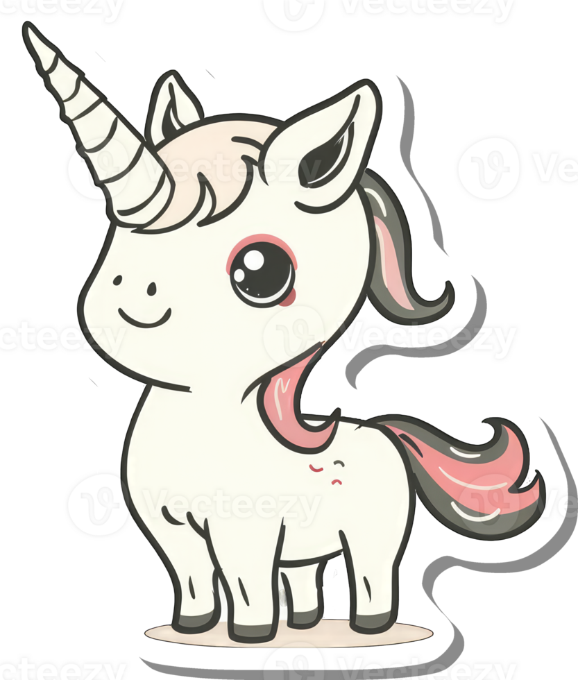 Adorable Cartoon Unicorn With Pink Mane And Tail png