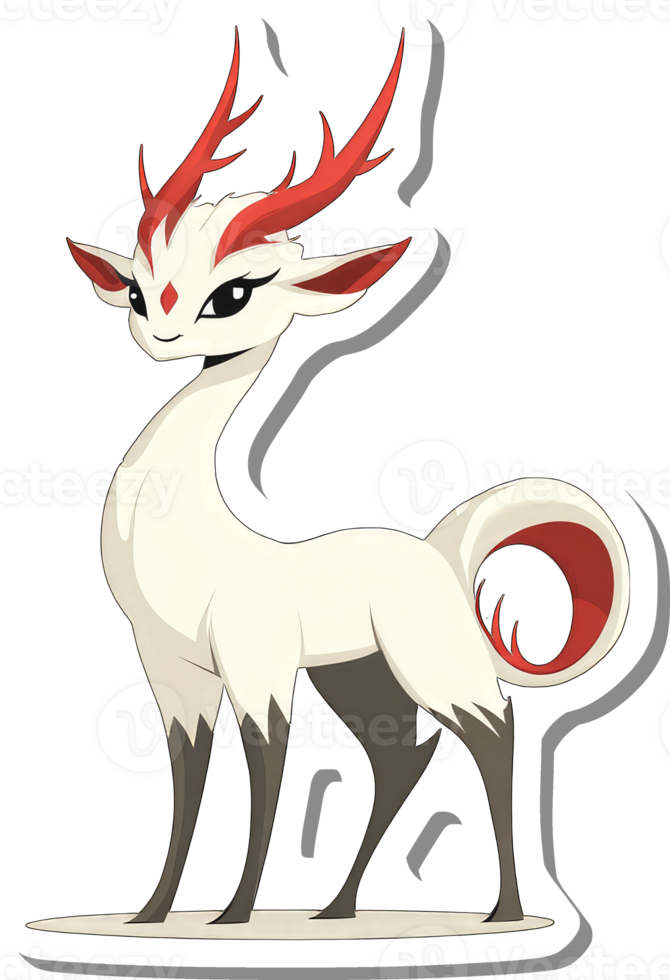 Elegant White Deer with Red Antlers and Tail png