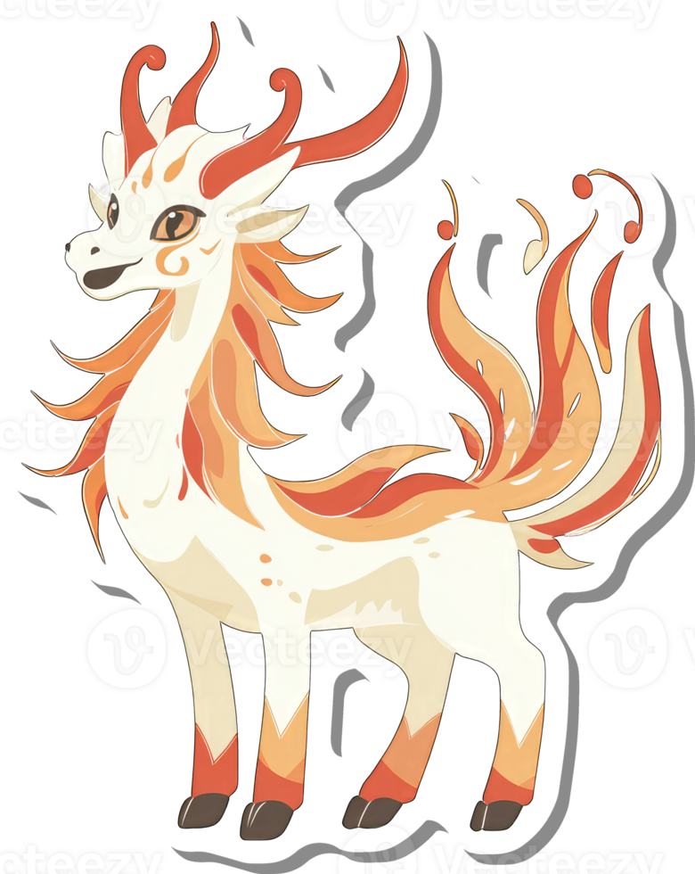 A whimsical fiery creature with a flowing mane and tail png