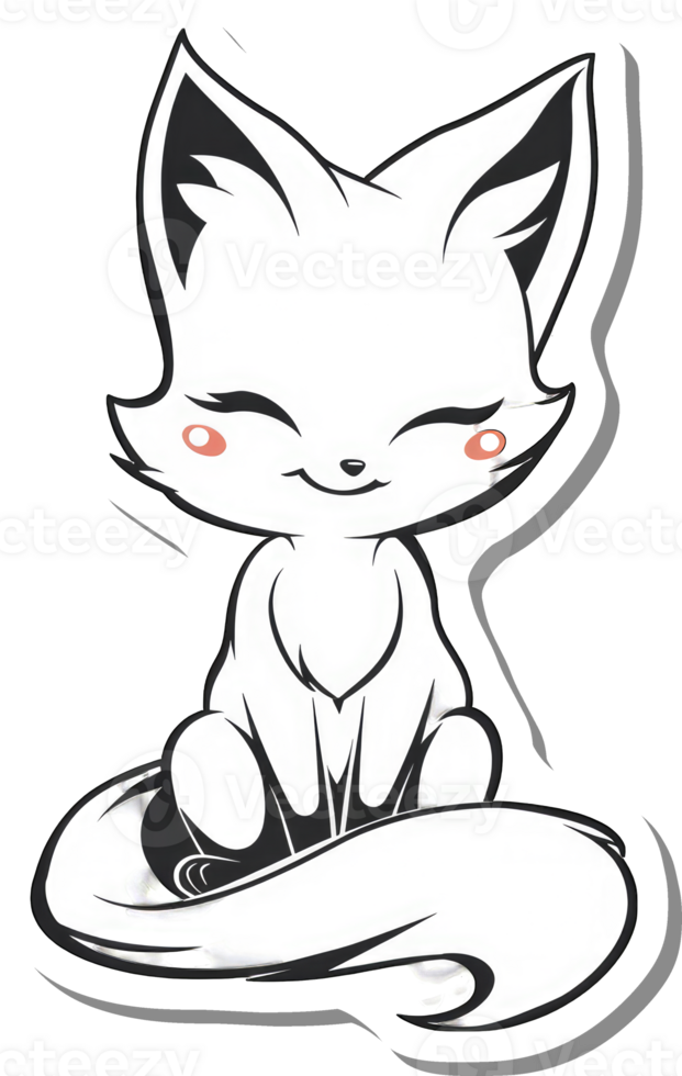 Adorable White Fox Sitting With A Large Fluffy Tail png