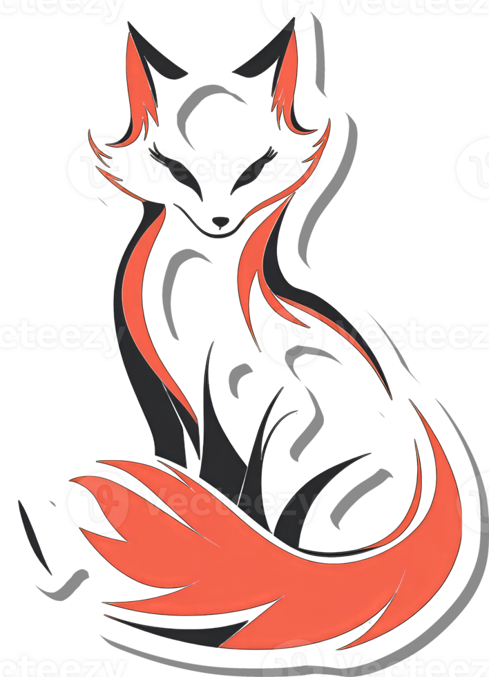 Stylized Fox Design Artistic Red Black White png