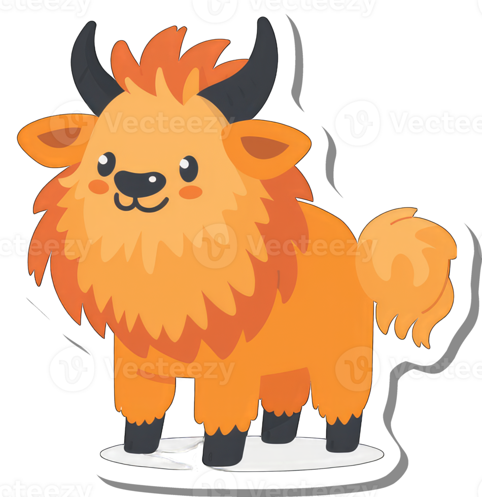 Adorable Orange Yak Cartoon Character Illustration png