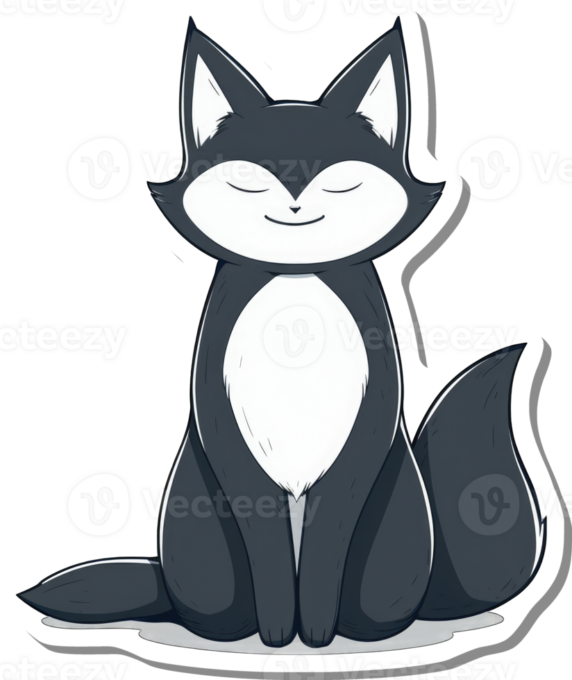 Serene Black And White Fox Sitting Calmly png