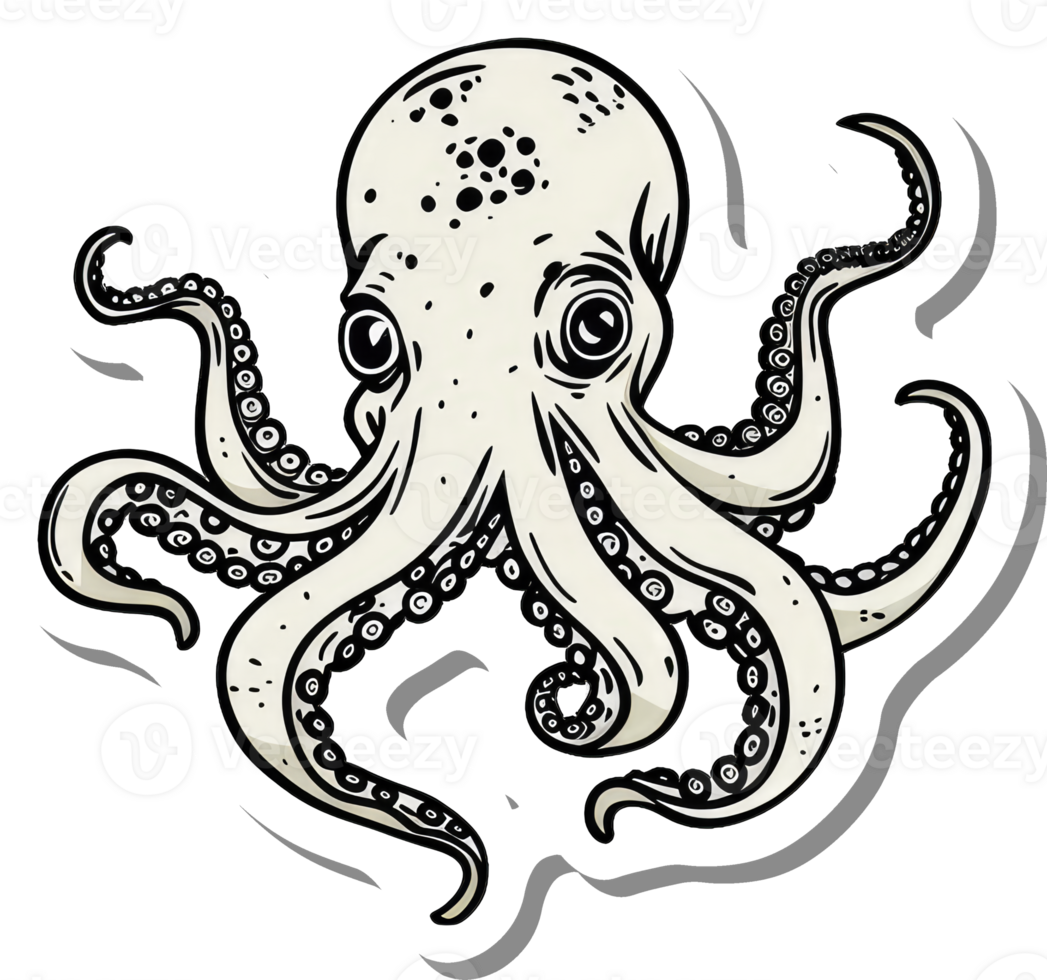A stylized illustration of an octopus with eight tentacles png