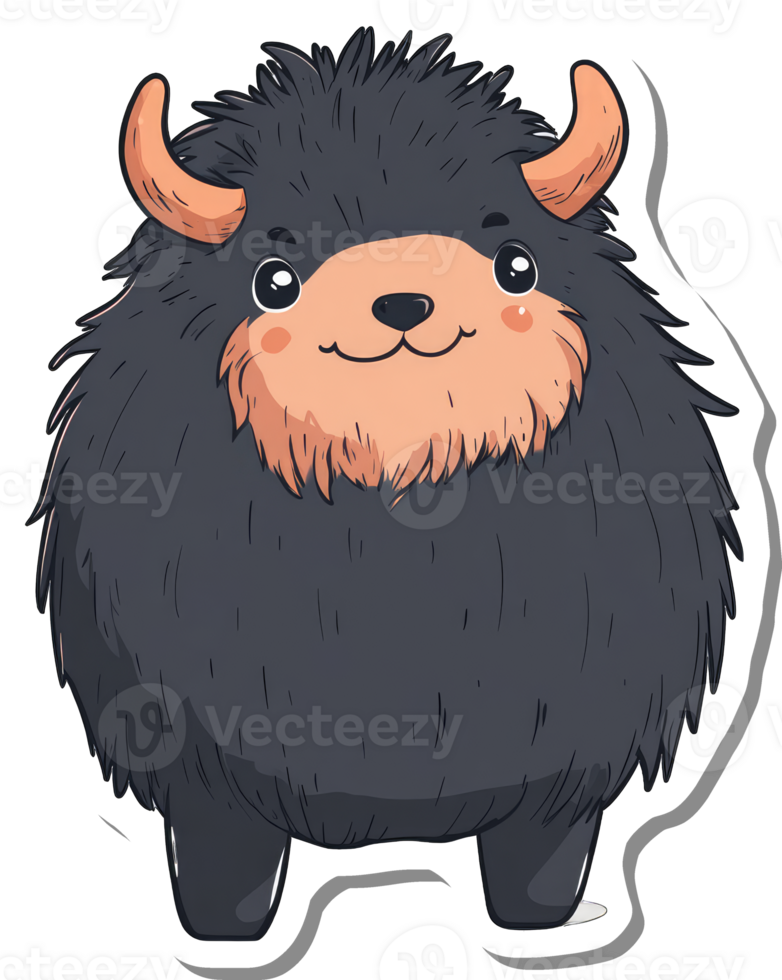 Adorable Fluffy Black Yak Cartoon Character png