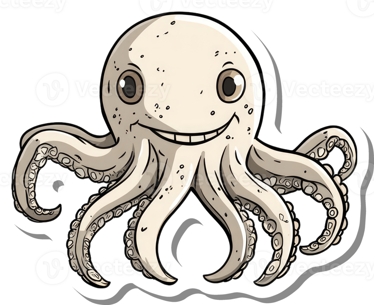 Happy Smiling Cartoon Octopus With Eight Tentacles png