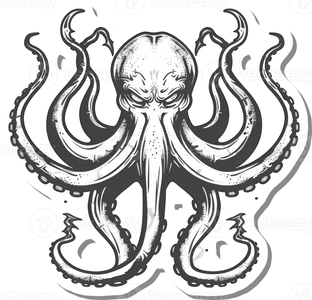 A menacing octopus illustration with detailed tentacles png