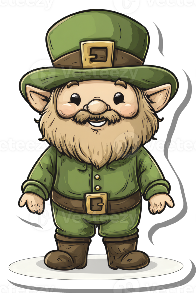 A cartoon leprechaun wearing a green hat and holding a stick png