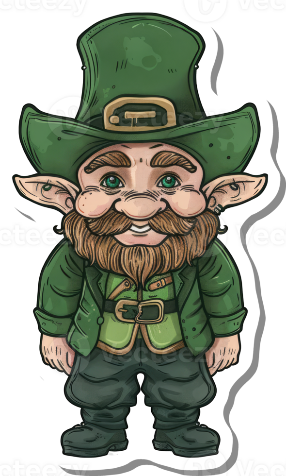 A jovial leprechaun in a green coat and hat png