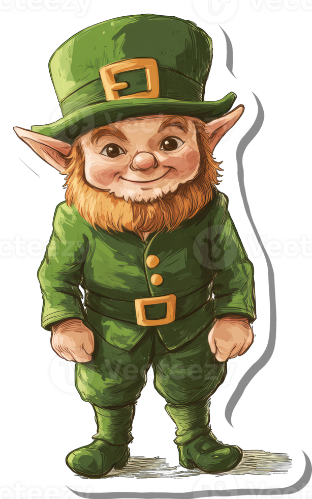 A cheerful leprechaun wearing a green hat and coat png