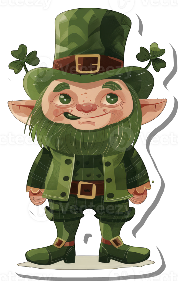 A jovial leprechaun wearing a green hat and coat png