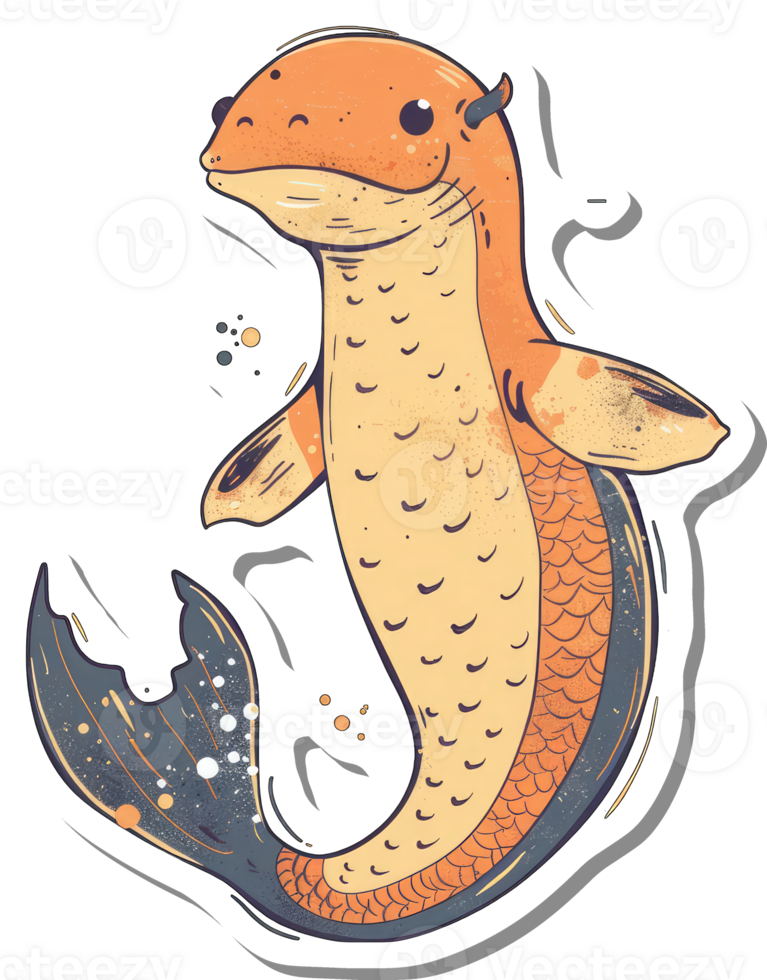 Adorable Cartoon Fish With Orange Scales And Dark Tail png