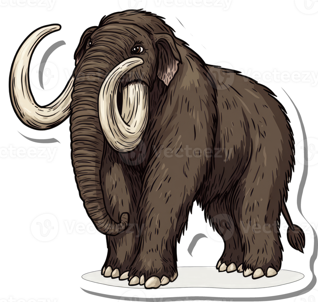 A sticker of a woolly mammoth with tusks png