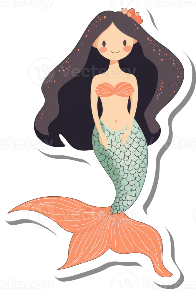 A Cute Cartoon Mermaid With Long Dark Hair png