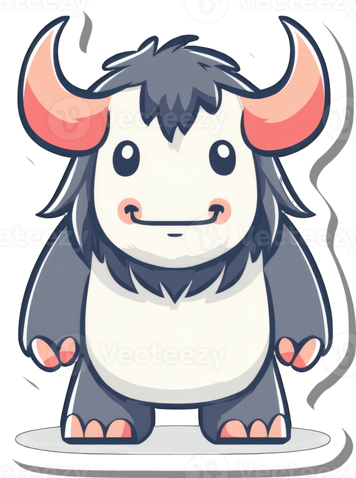 Adorable Cartoon Yak With Small Horns Stands Smiling png