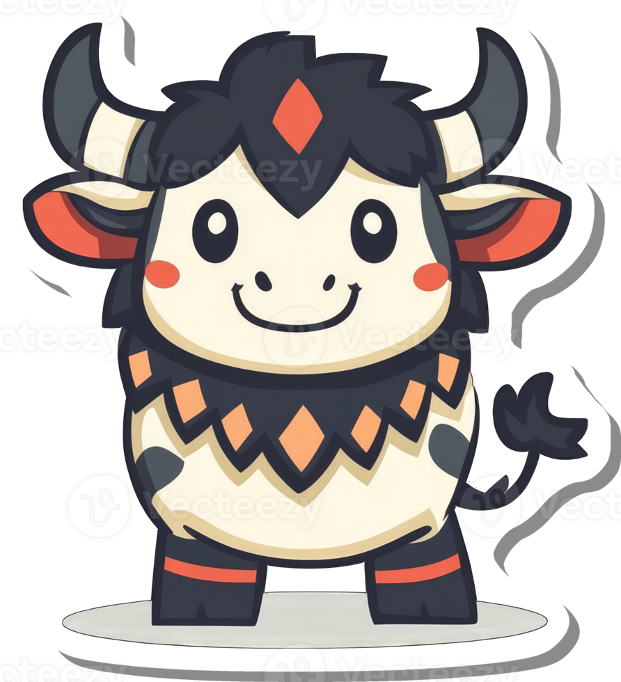 A cute cow sticker with horns and a smile png