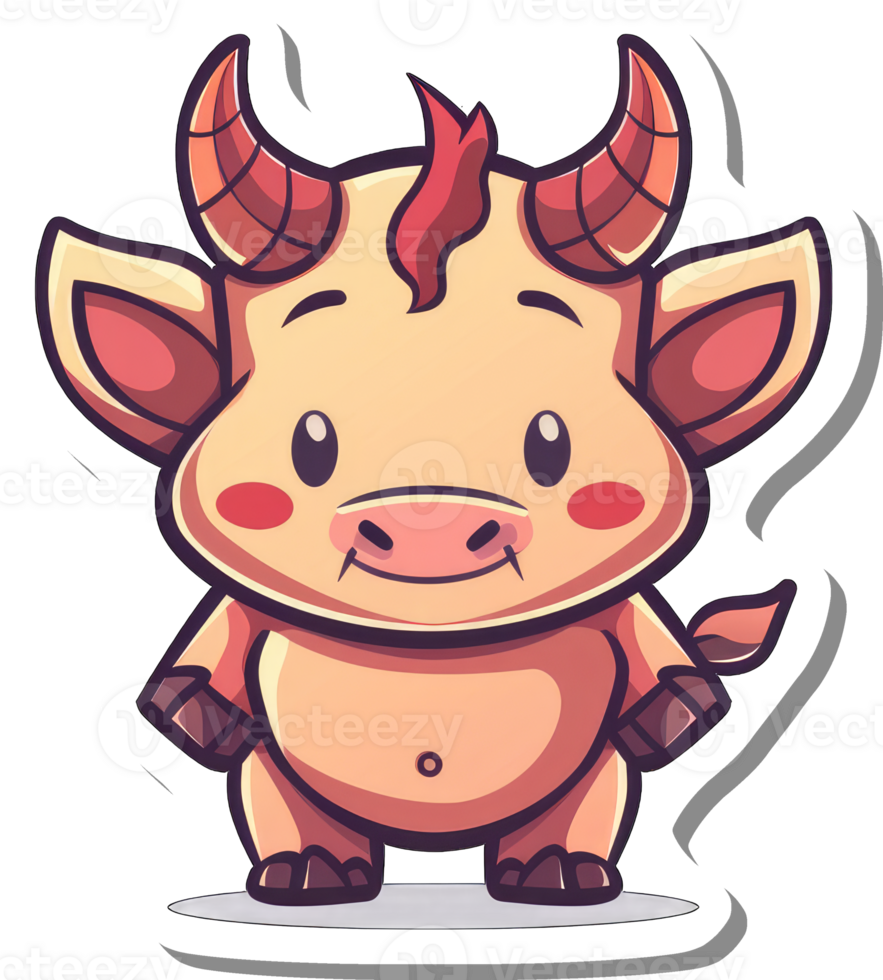 Adorable Cartoon Bull With Red Horns And Mane png