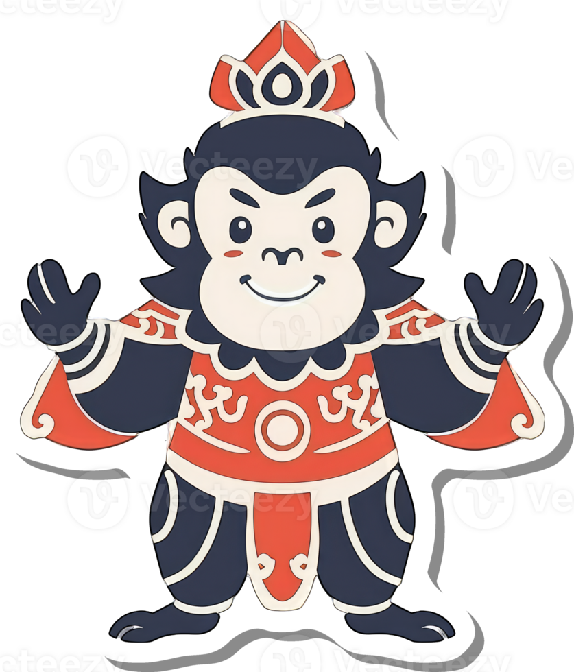 A Cartoon Monkey King in Traditional Chinese Attire png