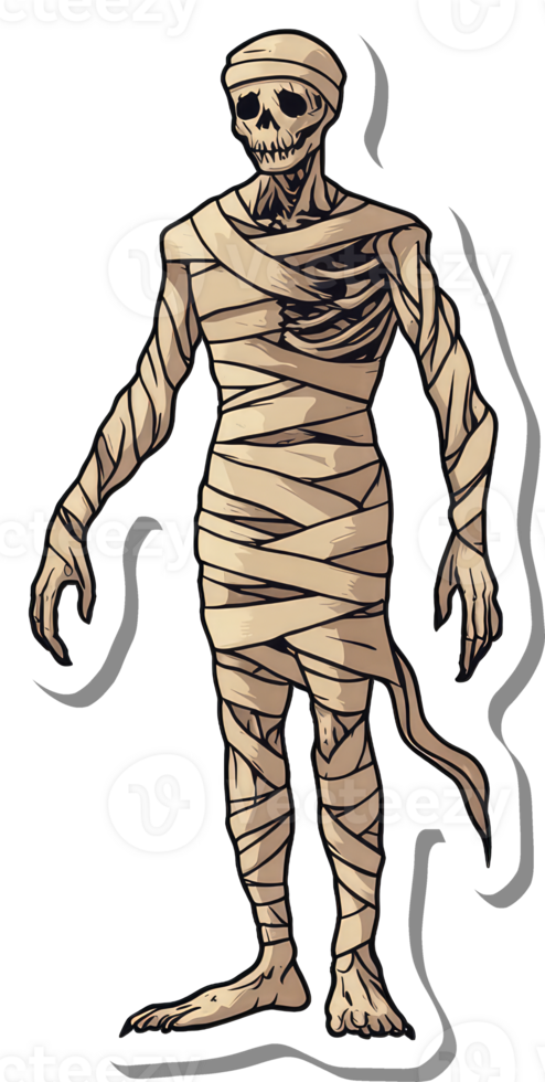 A Cartoon Mummy Stands Tall Wrapped In Ancient Bandages png