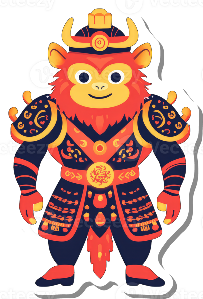 A cheerful monkey warrior in traditional asian attire png