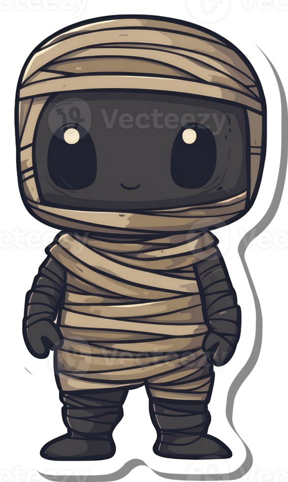 A sticker of a cartoon character wearing a mummy outfit png