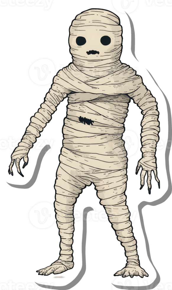 A sticker of a mummy with a face and hands png