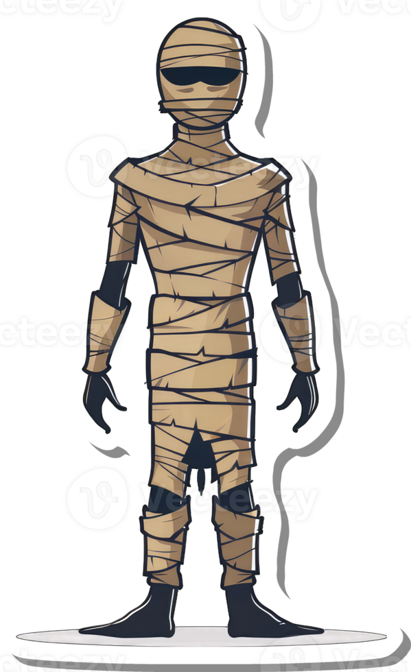 A sticker of a mummy with a bandage on his face png