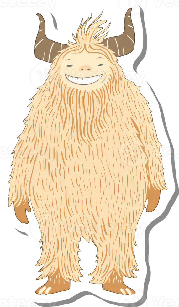 A Happy Fluffy Monster With Horns Stands Smiling png