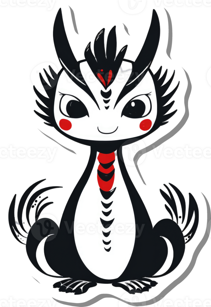 Adorable Black And White Dragon Character Illustration png
