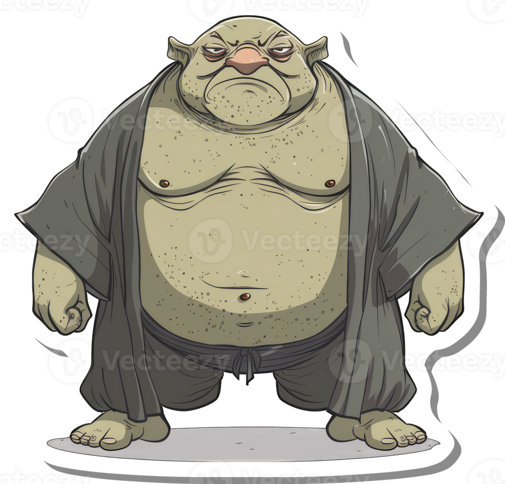 A grumpy obese goblin wearing a grey robe png