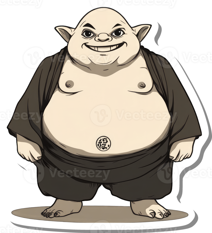 A jovial overweight goblin wearing dark robes stands smiling png